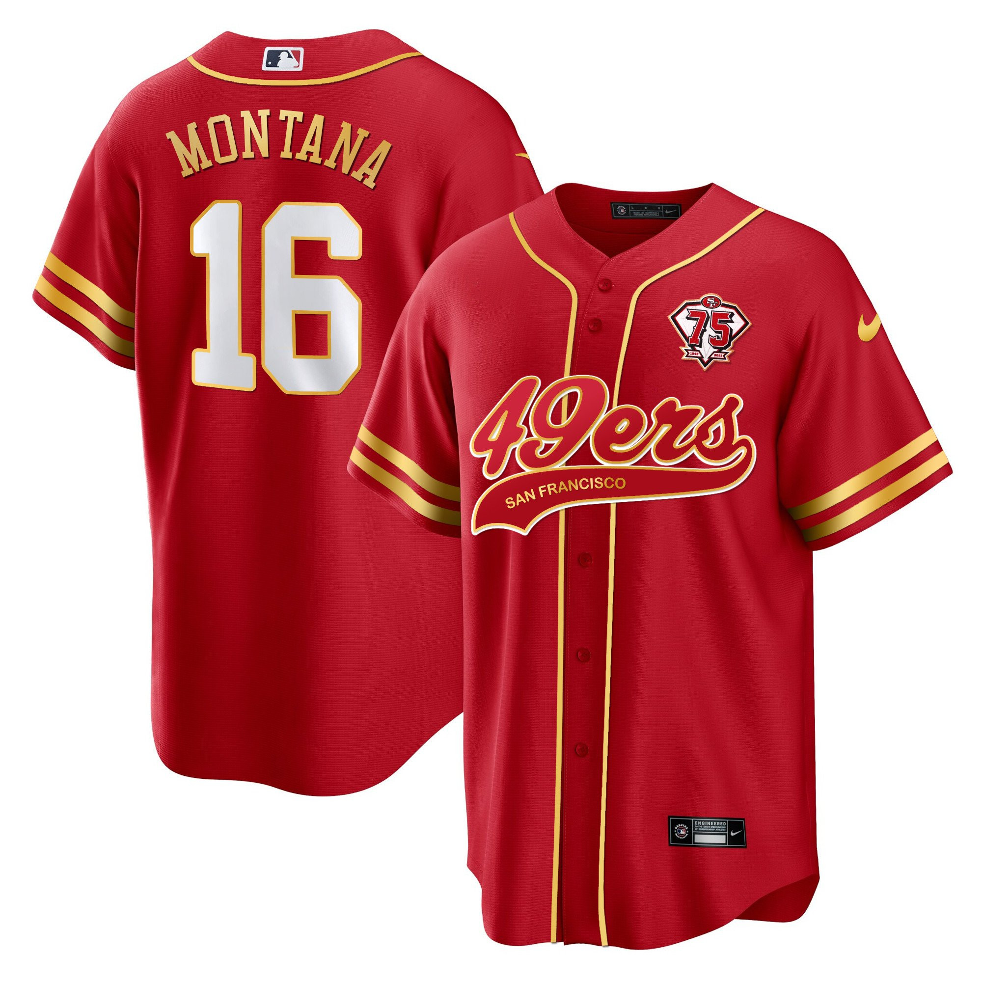 Joe Montana 16 San Francisco 49ers Red MLB Jersey Men's