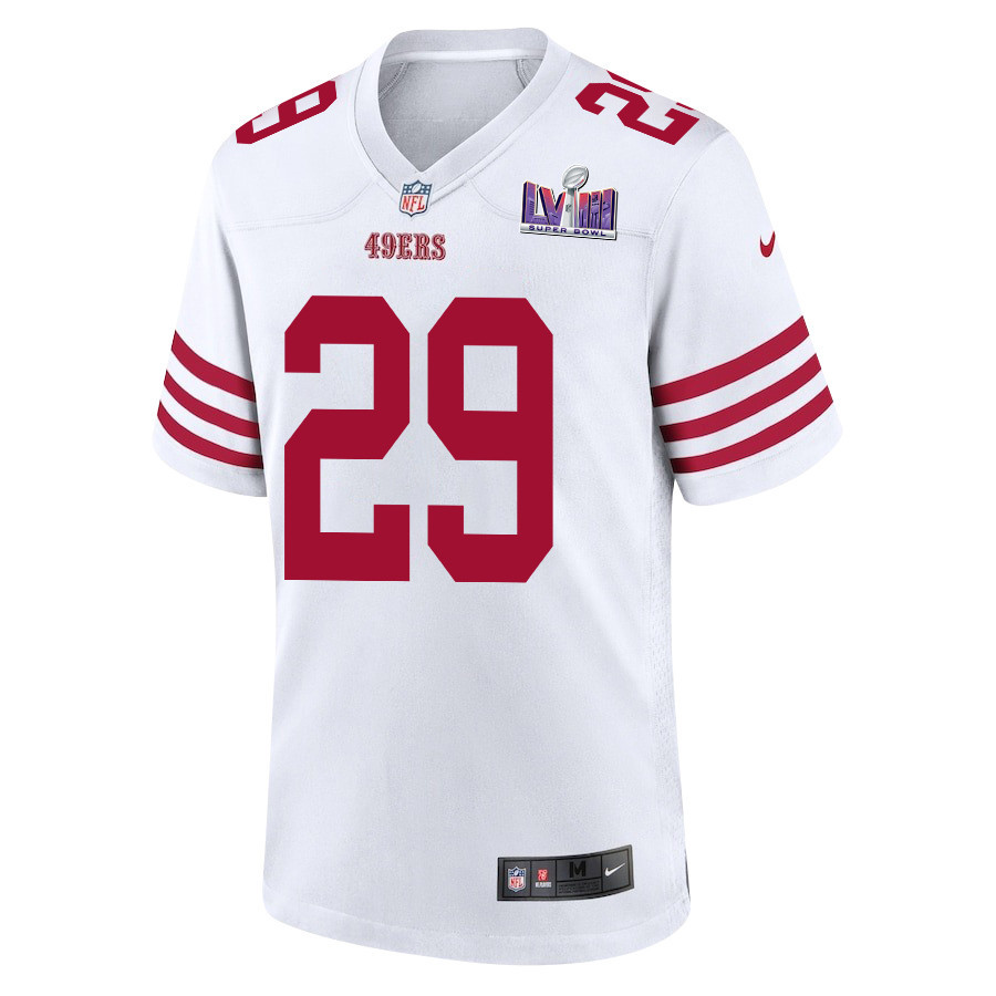 Talanoa Hufanga 29 San Francisco 49ers Super Bowl LVIII Patch Game White NFL Jersey Men's