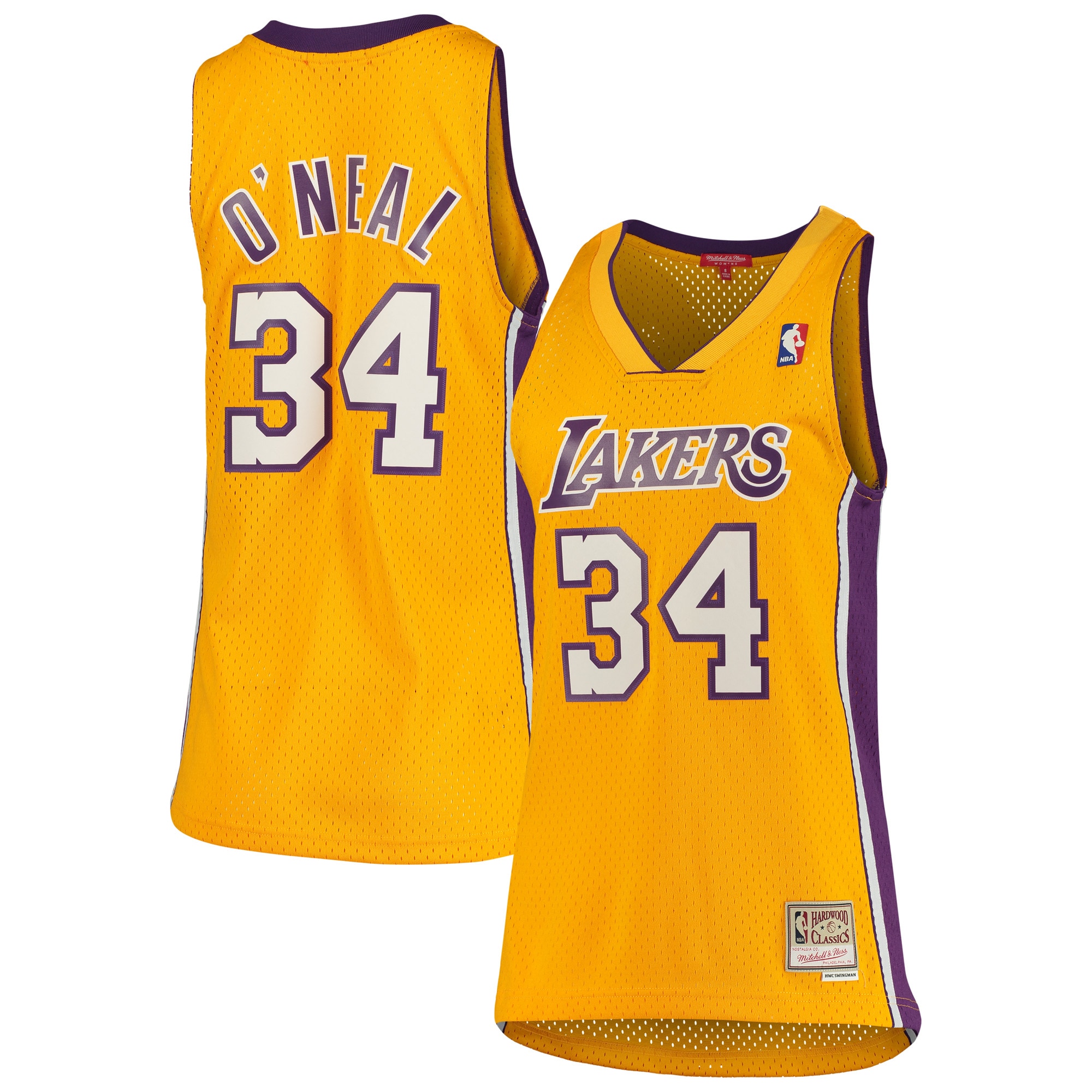 Mitchell Ness Shaquille O'Neal Gold Los Angeles Lakers 1999-00 Hardwood Classics Swingman NBA Jersey Women's
