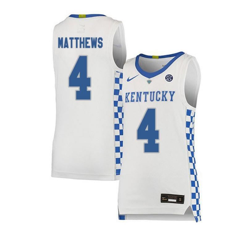 4 Charles Matthew White Elite Kentucky Wildcats NCAA Jersey Men's