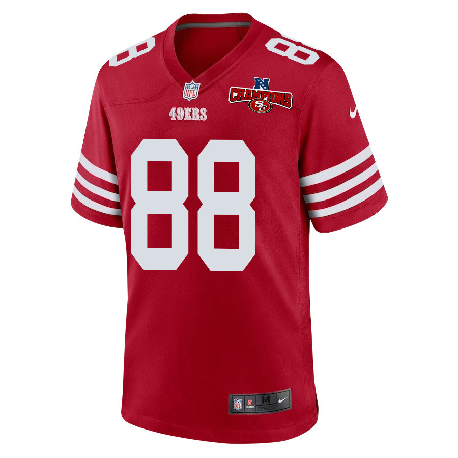 Jake Tonges 88 San Francisco 49ers NFC Champions Patch Game Scarlet NFL Jersey Men's