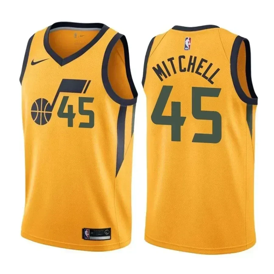 Utah Jazz Donovan Mitchell 45 Statet Yellow NBA Jersey Men's