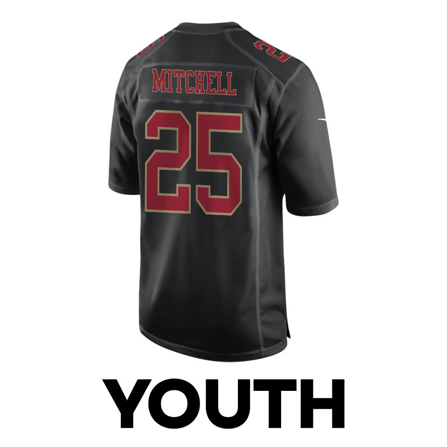 Elijah Mitchell 25 San Francisco 49ers Super Bowl LVIII Patch Fashion Game Carbon Black NFL Jersey Youth