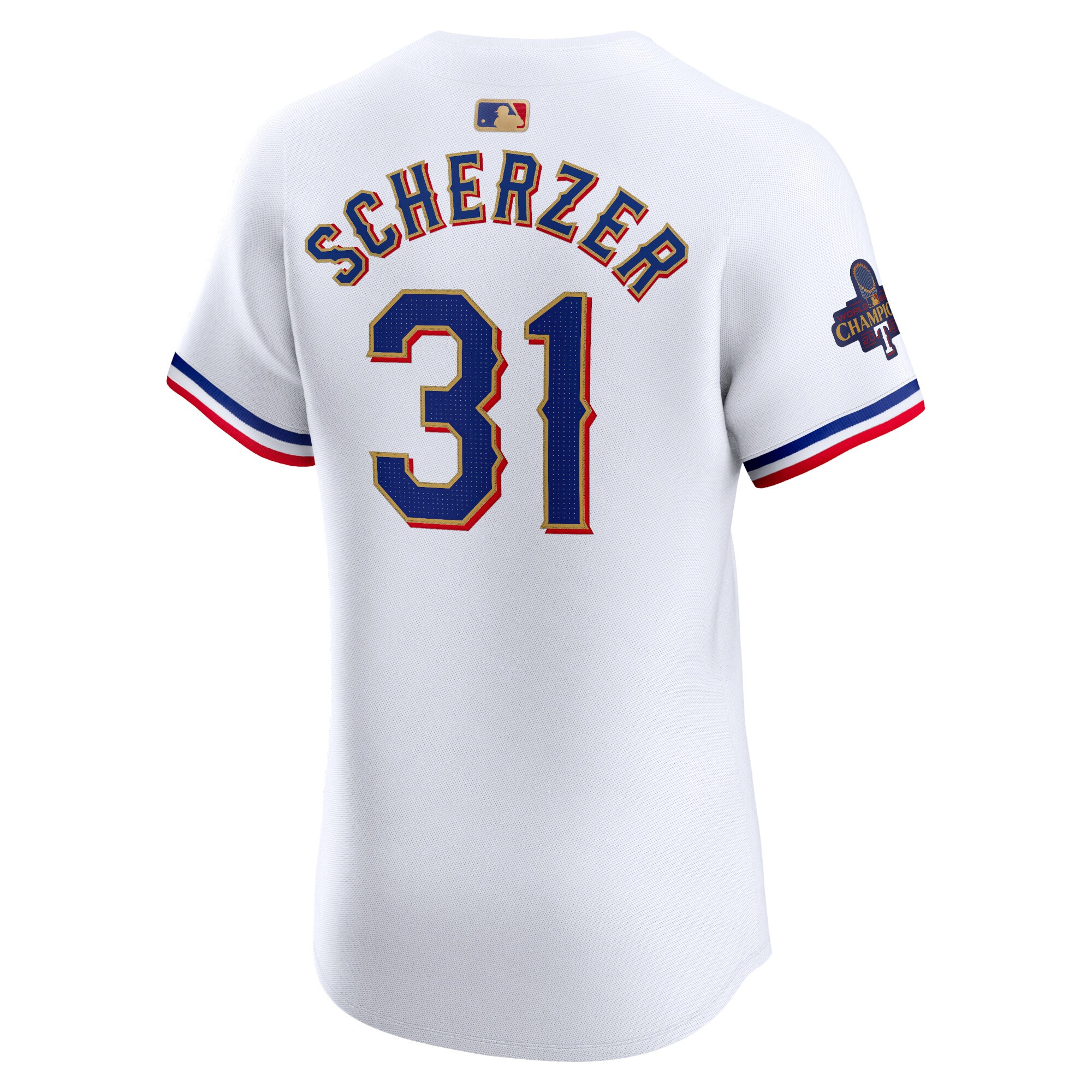 Texas Rangers Max Scherzer White 2024 Gold Collection Elite Player MLB Jersey Men's