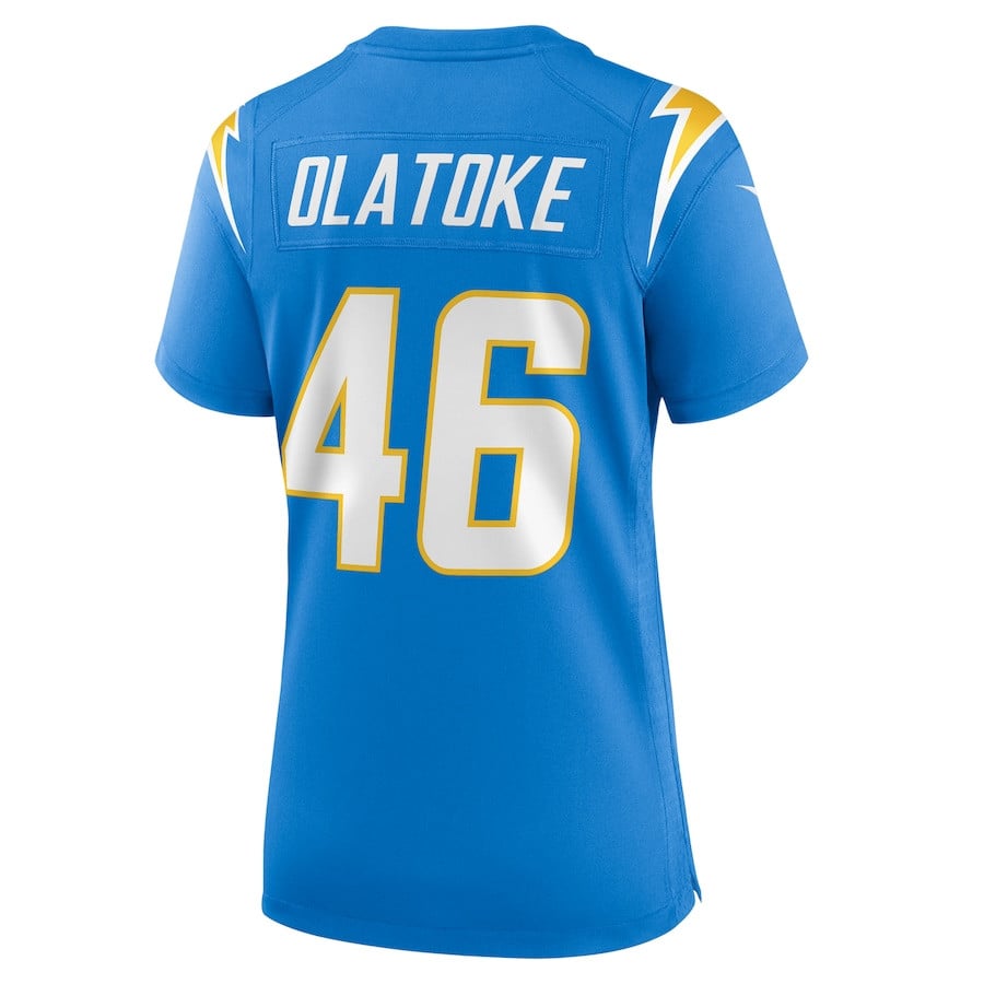 Praise Olatoke 46 Los Angeles Chargers Game Powder Blue NFL Jersey Women's