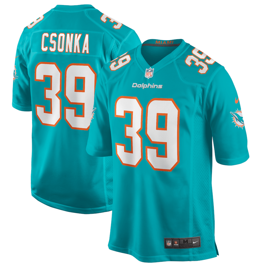 Larry Csonka 39 Miami Dolphins Game Retired Aqua NFL Jersey Men's