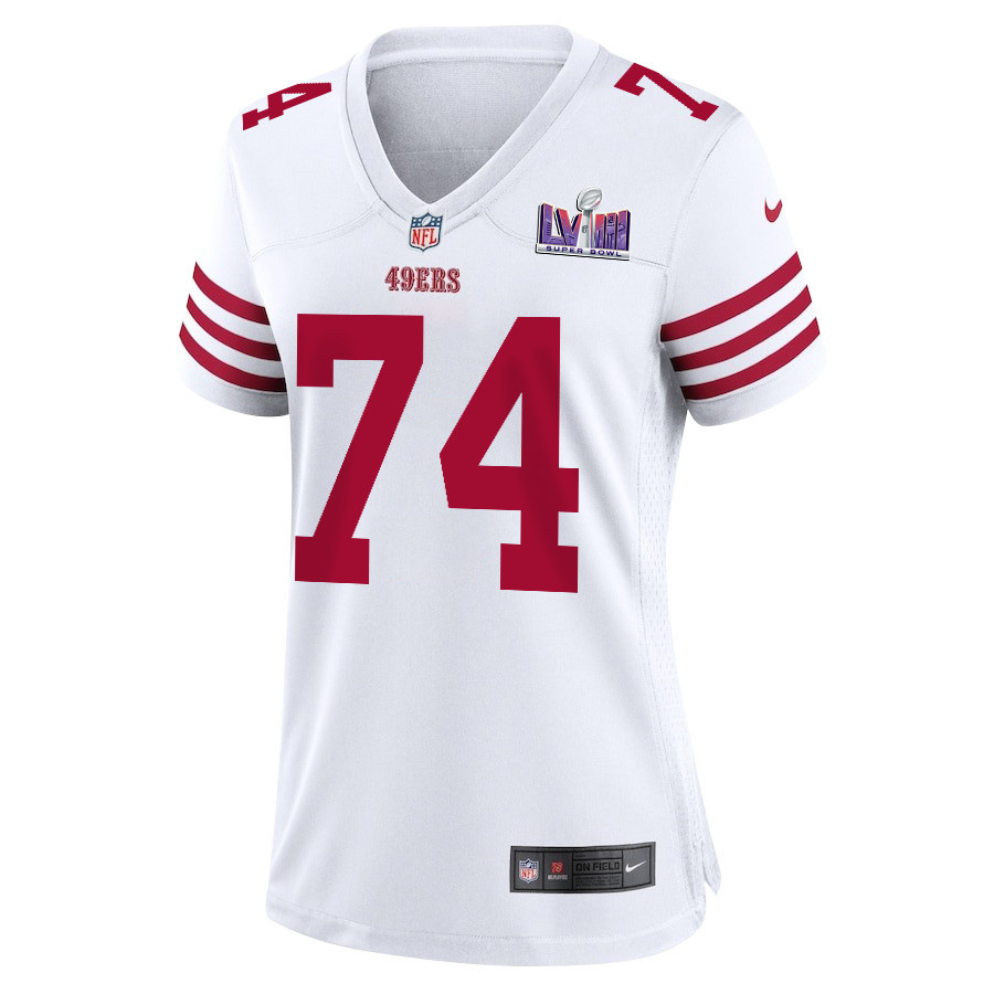 Spencer Burford 74 San Francisco 49ers Super Bowl LVIII Patch Game White NFL Jersey Women's