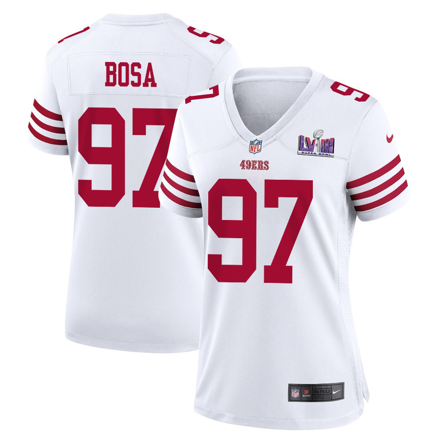Nick Bosa 97 San Francisco 49ers Super Bowl LVIII Patch Game White NFL Jersey Women's