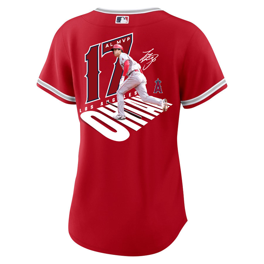 Shohei Ohtani 17 Los Angeles Angels Signed Number 2023 Alternate Player Red MLB Jersey Women's