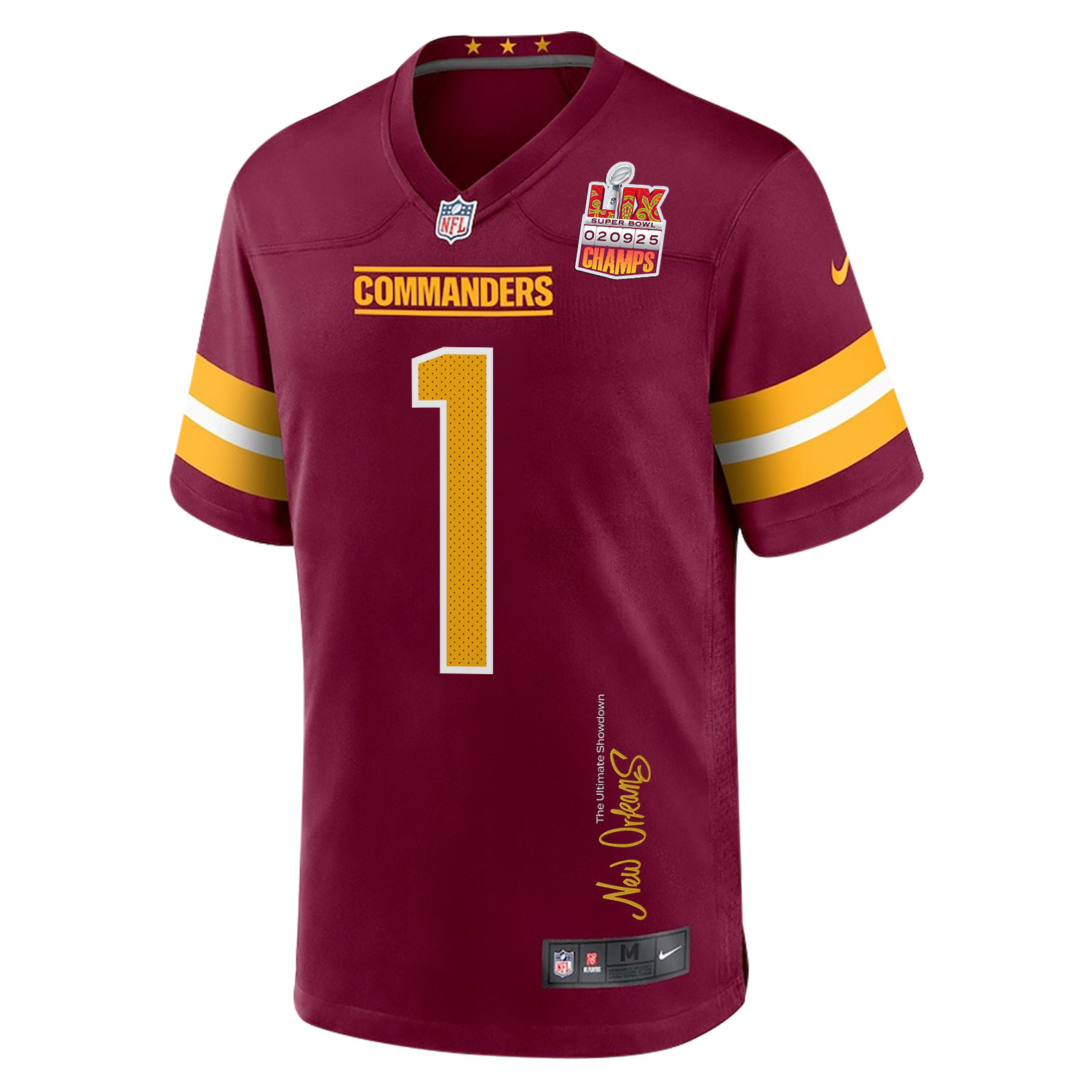 Noah Igbinoghene 1 Washington Commanders Super Bowl LIX Champions Patch New Orleans The Ultimate Showdown' EMBROIDERED Game Burgundy NFL Jersey Men's
