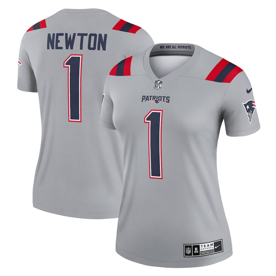 Cam Newton 1 New England Patriots Inverted Legend Gray NFL Jersey Women's