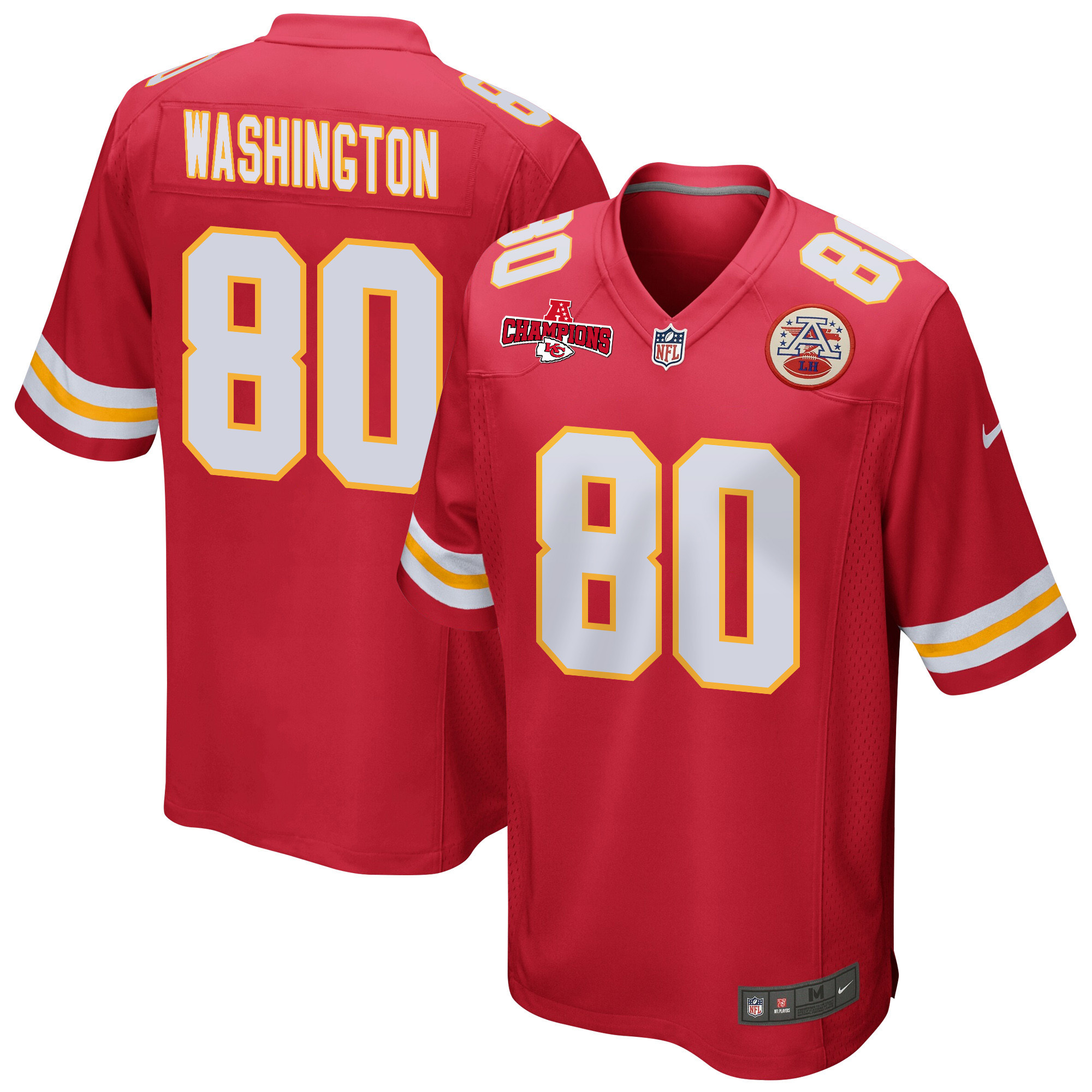 Montrell Washington 80 Kansas City Chiefs AFC Champions Patch Game Red NFL Jersey Men's