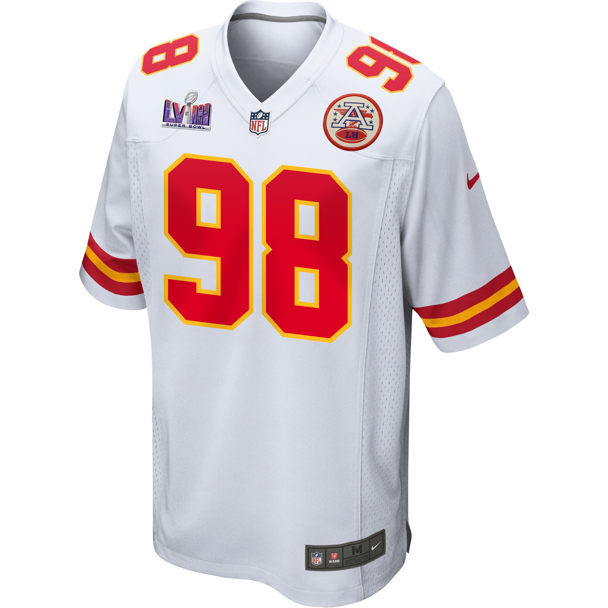 Tershawn Wharton 98 Kansas City Chiefs Super Bowl LVIII Patch Game White NFL Jersey Men's