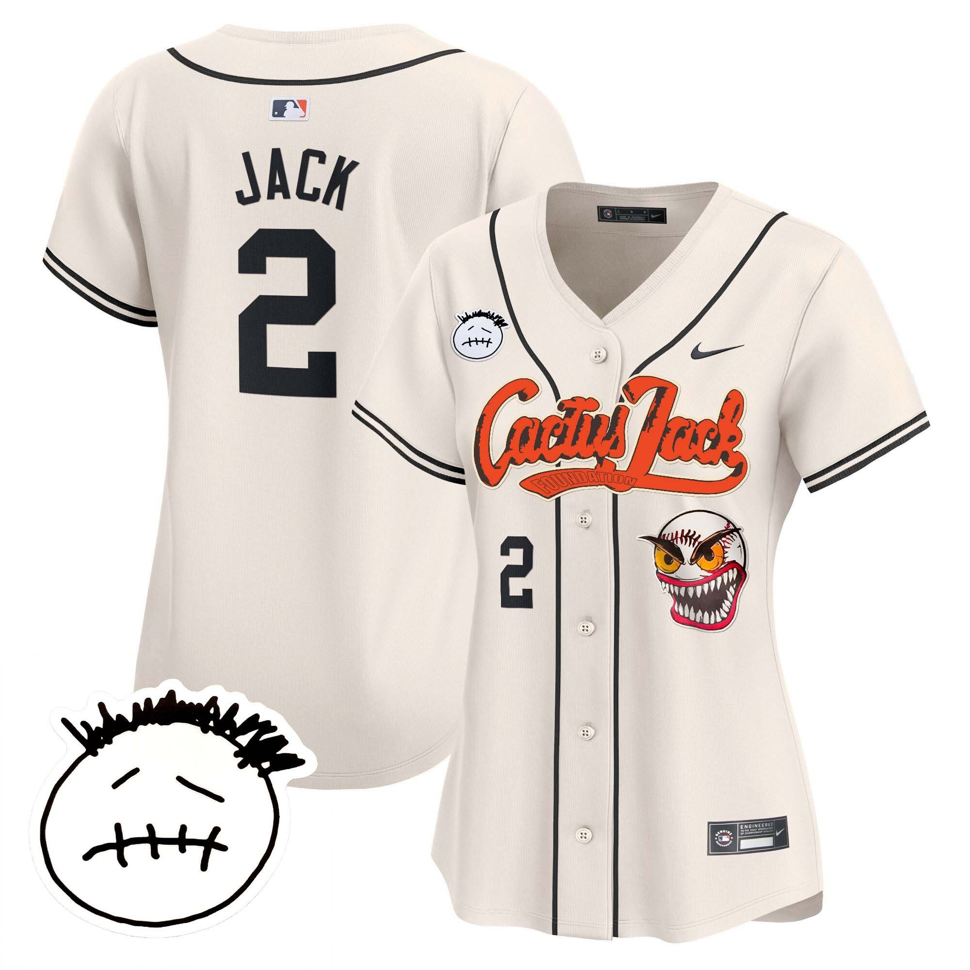 Jack 2 Houston Astros Cactus Jack Patch V3 Cream MLB Jersey Women's