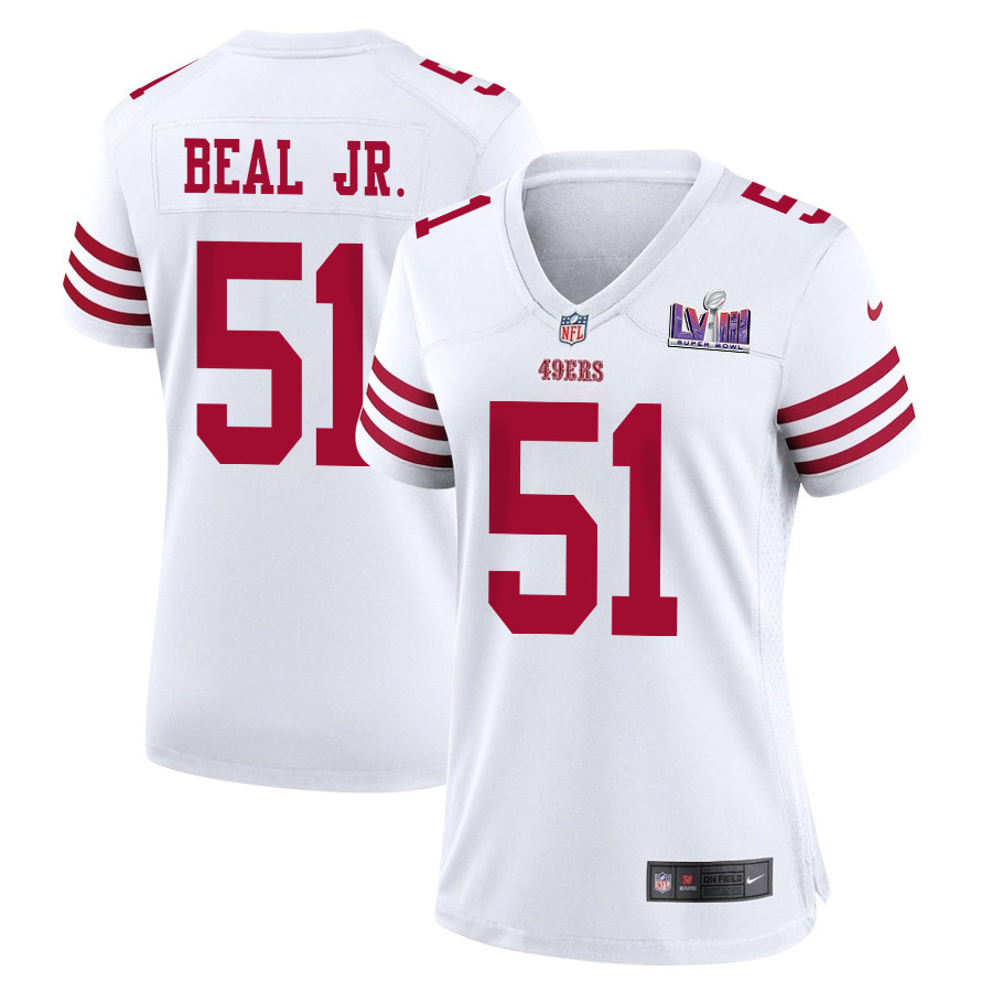 Robert Beal Jr. 51 San Francisco 49ers Super Bowl LVIII Patch Game White NFL Jersey Women's