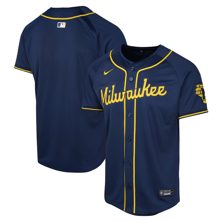Milwaukee Brewers Alternate Limited Navy MLB Jersey Youth