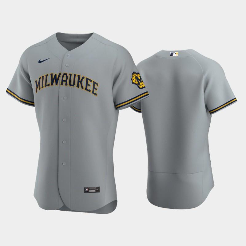 Milwaukee Brewers Road Team Gray MLB Jersey Men's