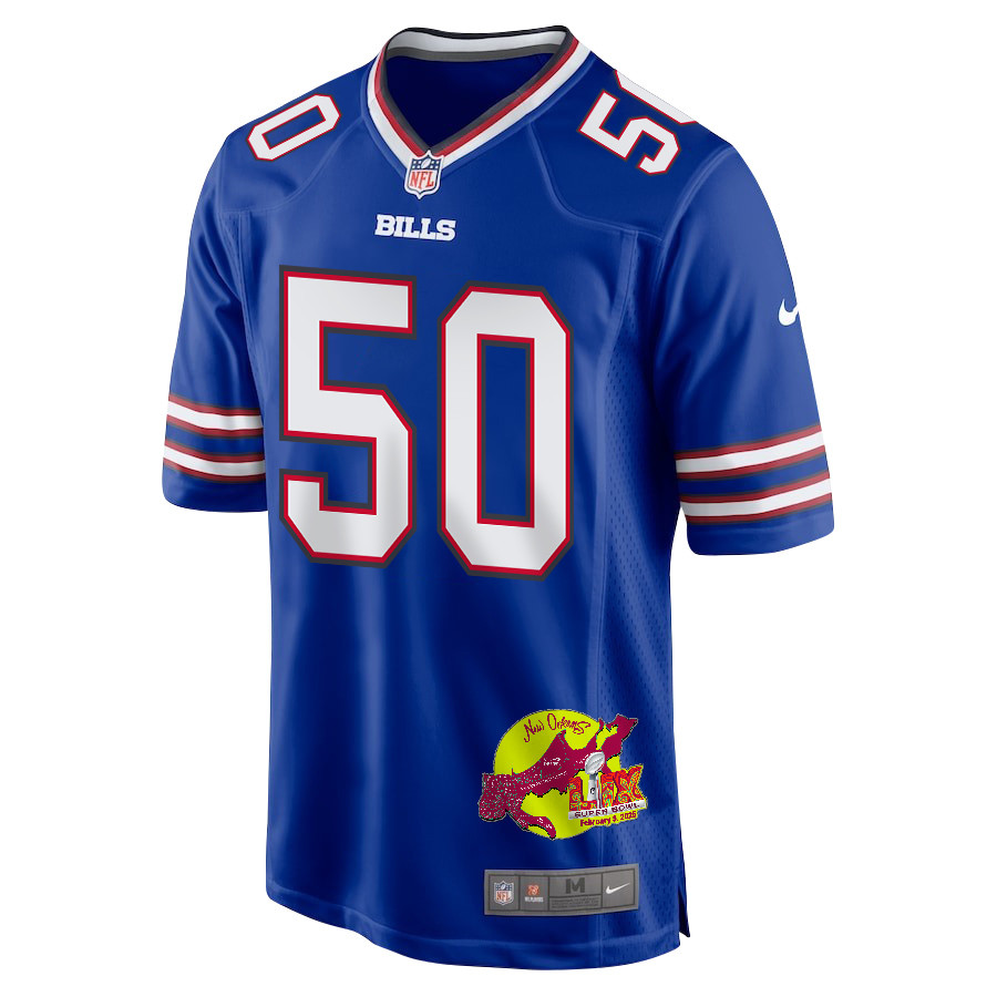 Greg Rousseau 50 Buffalo Bills Super Bowl LIX New Orleans Patch Game Royal NFL Jersey Men's