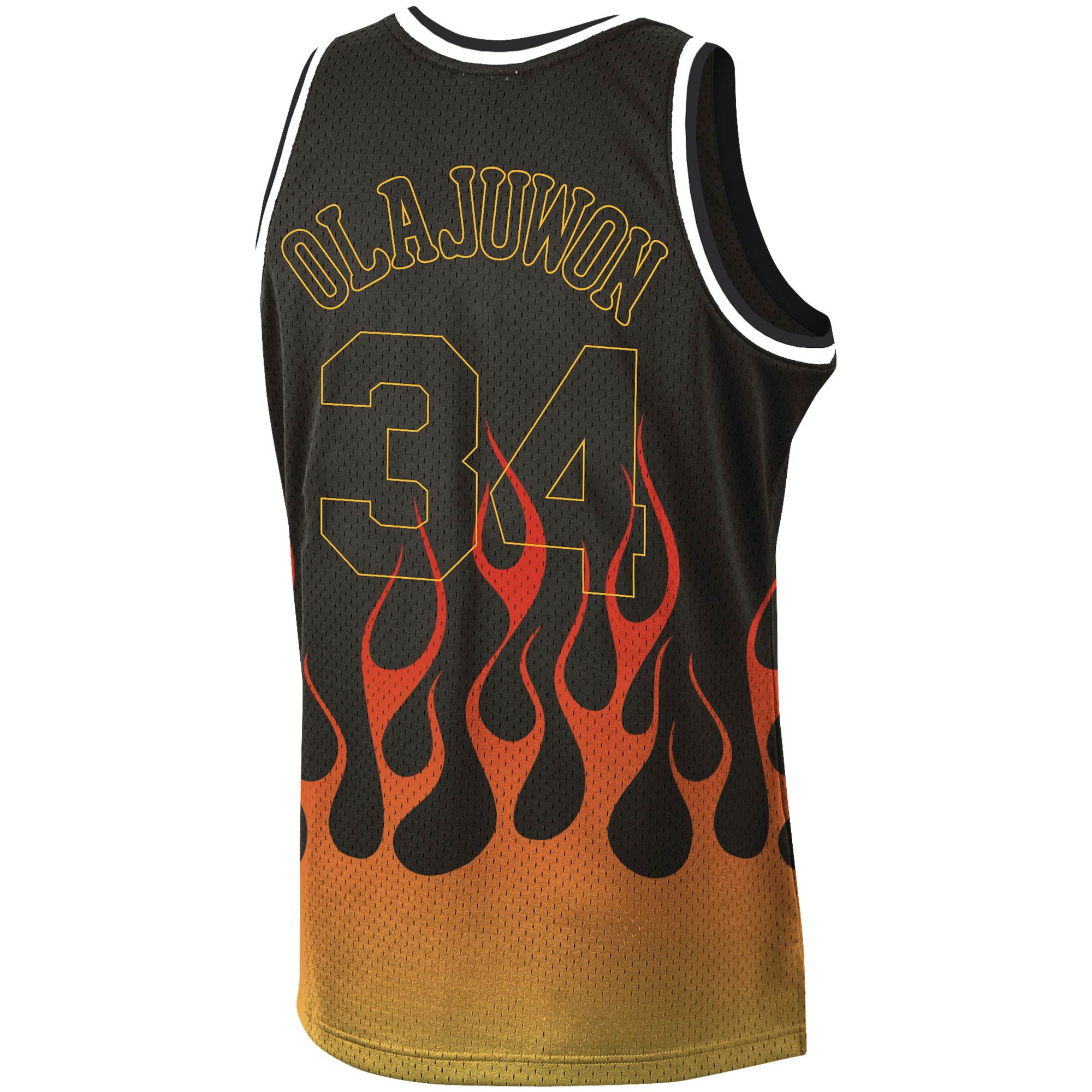 Hakeem Olajuwon Houston Rockets Mitchell Ness 1993-94 Hardwood Classics Flames Swingman Black NBA Jersey Men's