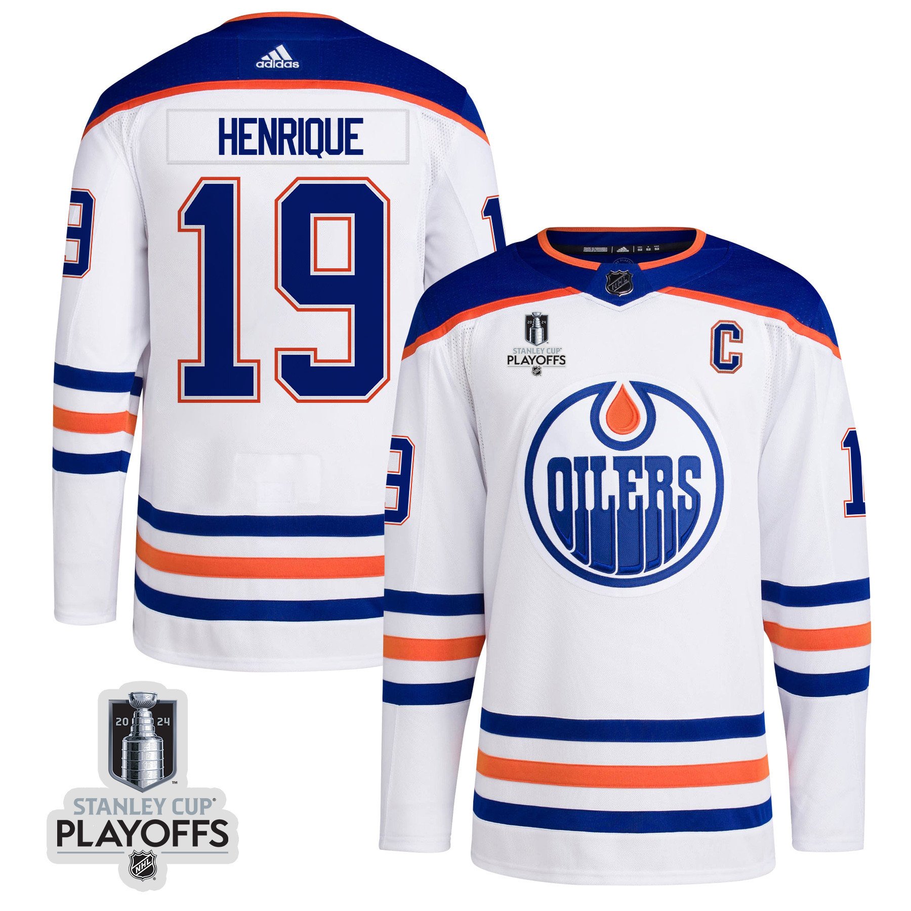 Adam Henrique 19 Edmonton Oilers 2024 Playoffs Patch Away White NHL Jersey Men's