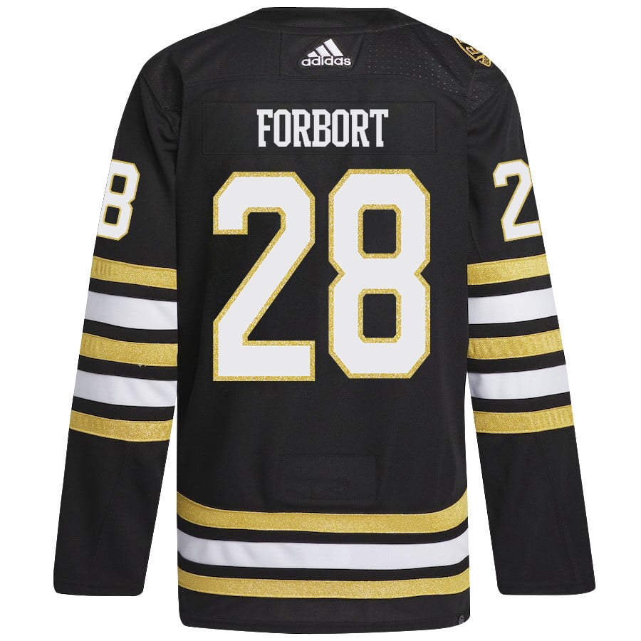 Derek Forbort 28 Boston Bruins 2024 Playoffs Patch Home Black NHL Jersey Men's