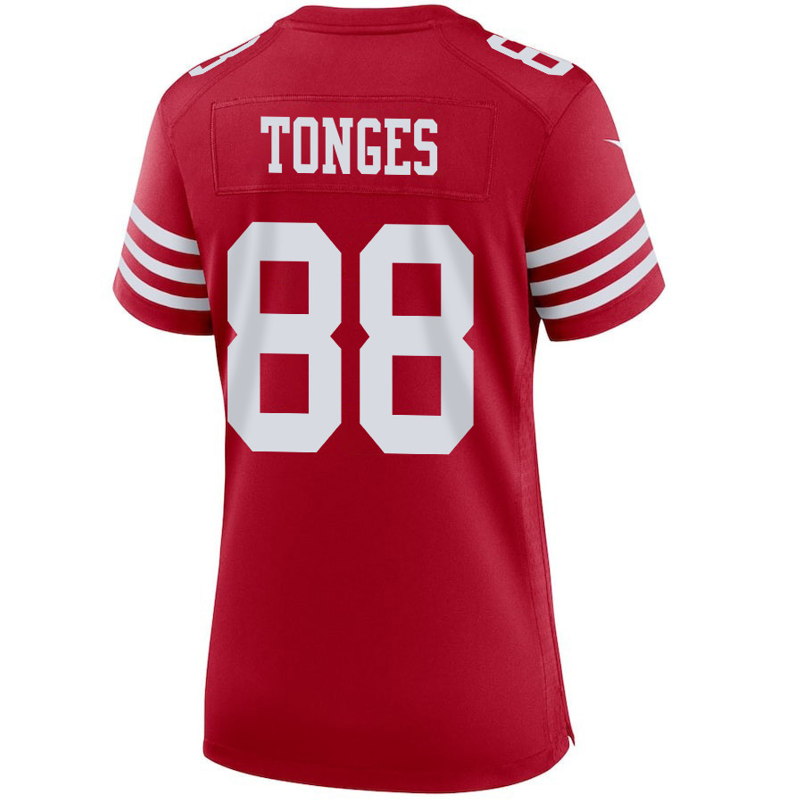 Jake Tonges 88 San Francisco 49ers Super Bowl LVIII Patch Game Scarlet NFL Jersey Women's