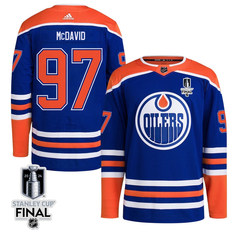 Connor McDavid 97 Edmonton Oilers 2024 STANLEY CUP Final Home Primegreen Royal NHL Jersey Men's