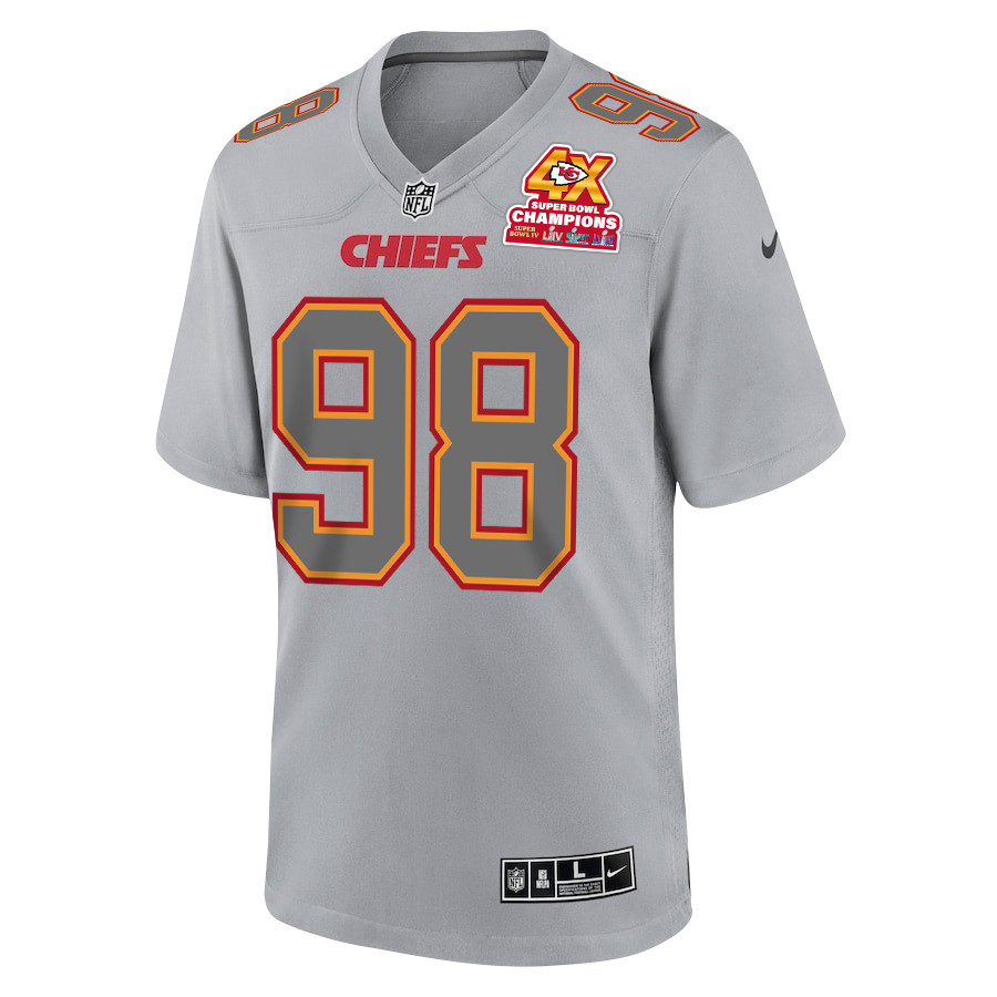 Tershawn Wharton 98 Kansas City Chiefs Super Bowl LVIII Champions 4X Atmosphere Fashion Game Gray NFL Jersey Men's