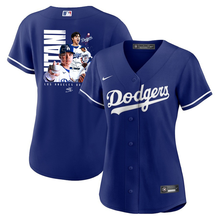 Shohei Ohtani 17 Los Angeles Dodgers Signed Name 2023 Alternate Royal MLB Jersey Women's