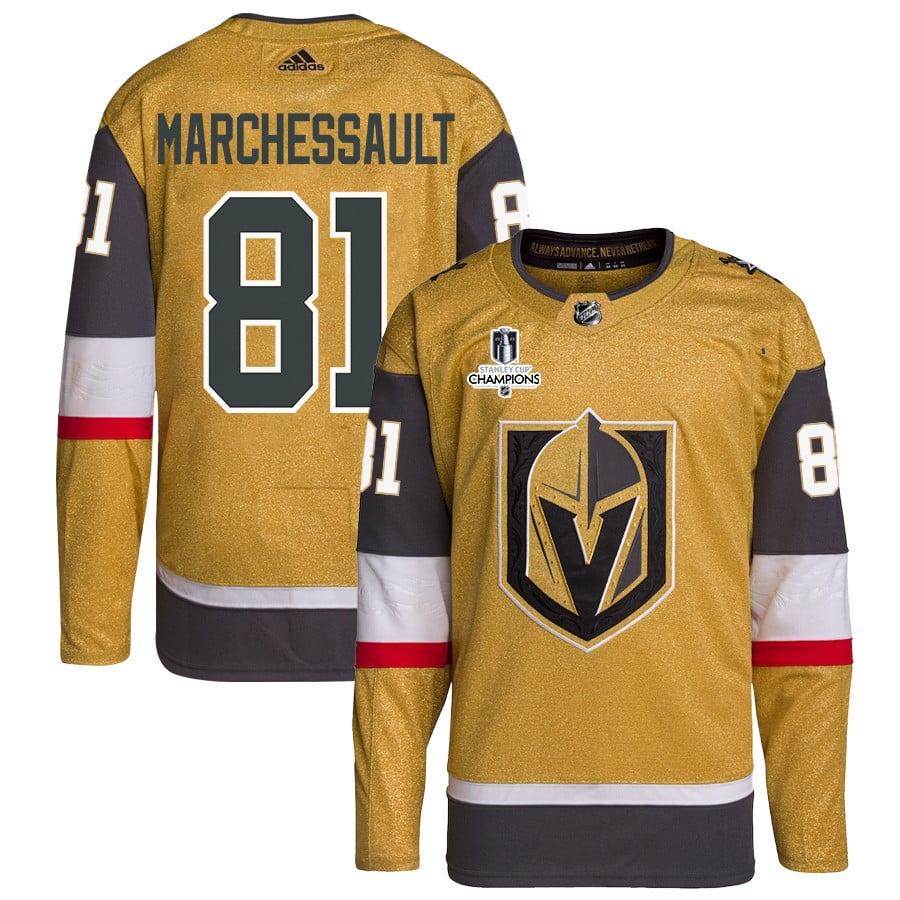 Jonathan Marchessault 81 Vegas Golden Knights Stanley Cup 2023 Champions Patch Home Breakaway Gold NHL Jersey Men's