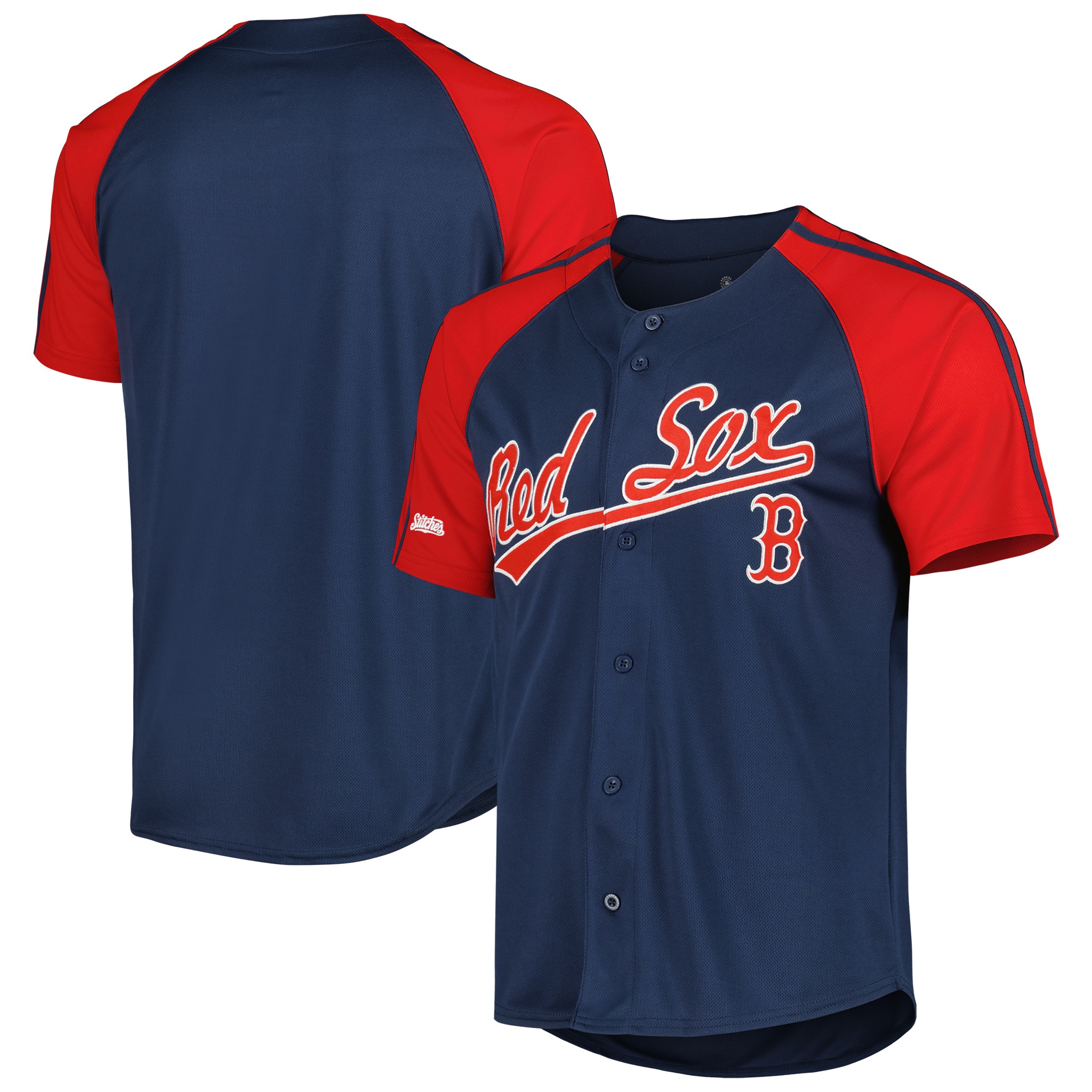 Boston Red Sox Stitches Navy Button-Down Raglan Fashion MLB Jersey Men's