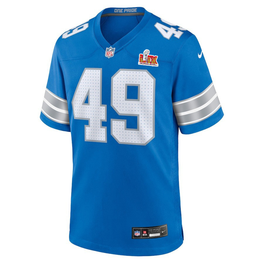Hogan Hatten #49 Detroit Lions Super Bowl LIX Blue NFL Jersey Youth