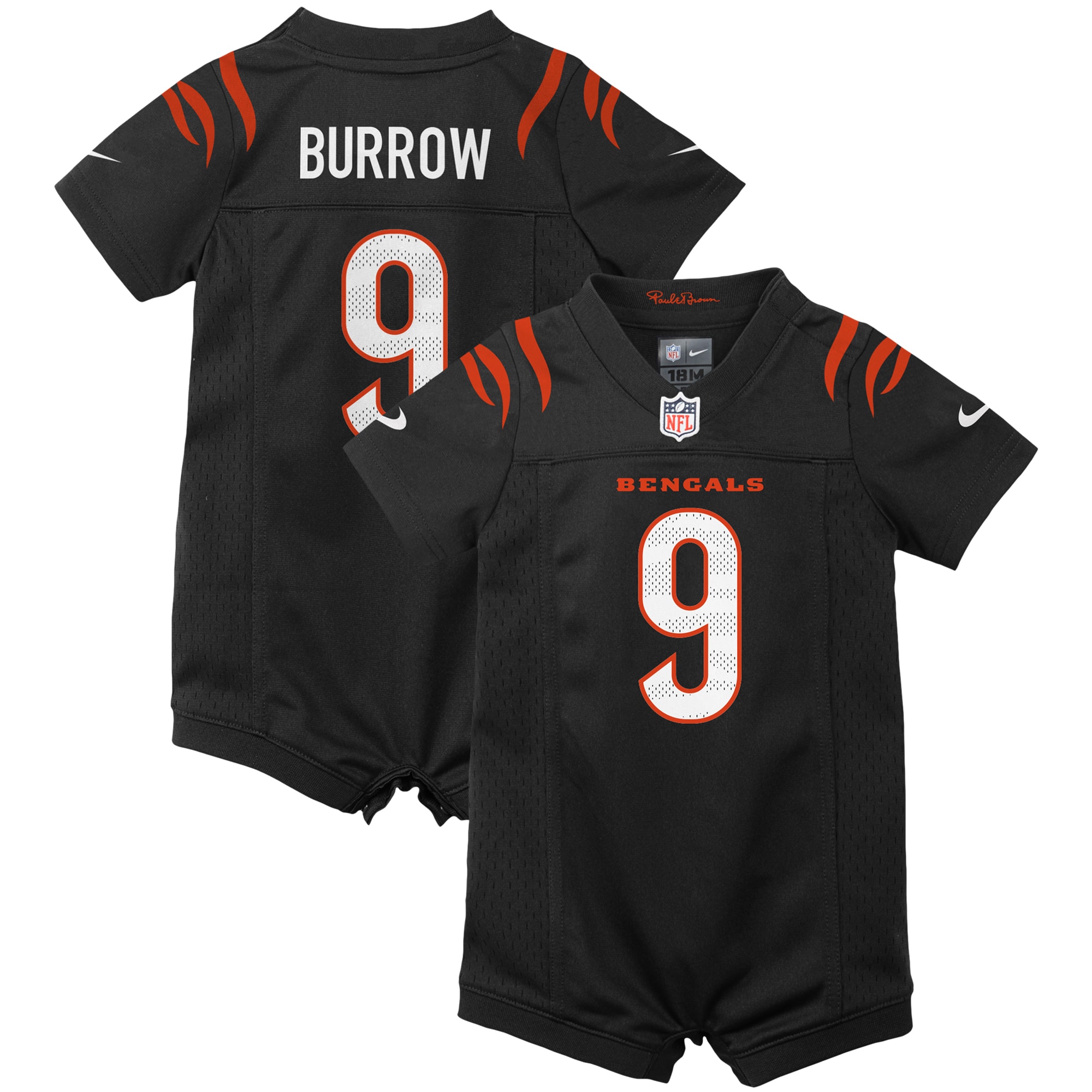 Newborn Infant Cincinnati Bengals Joe Burrow Black Game Romper NFL Jersey Men's