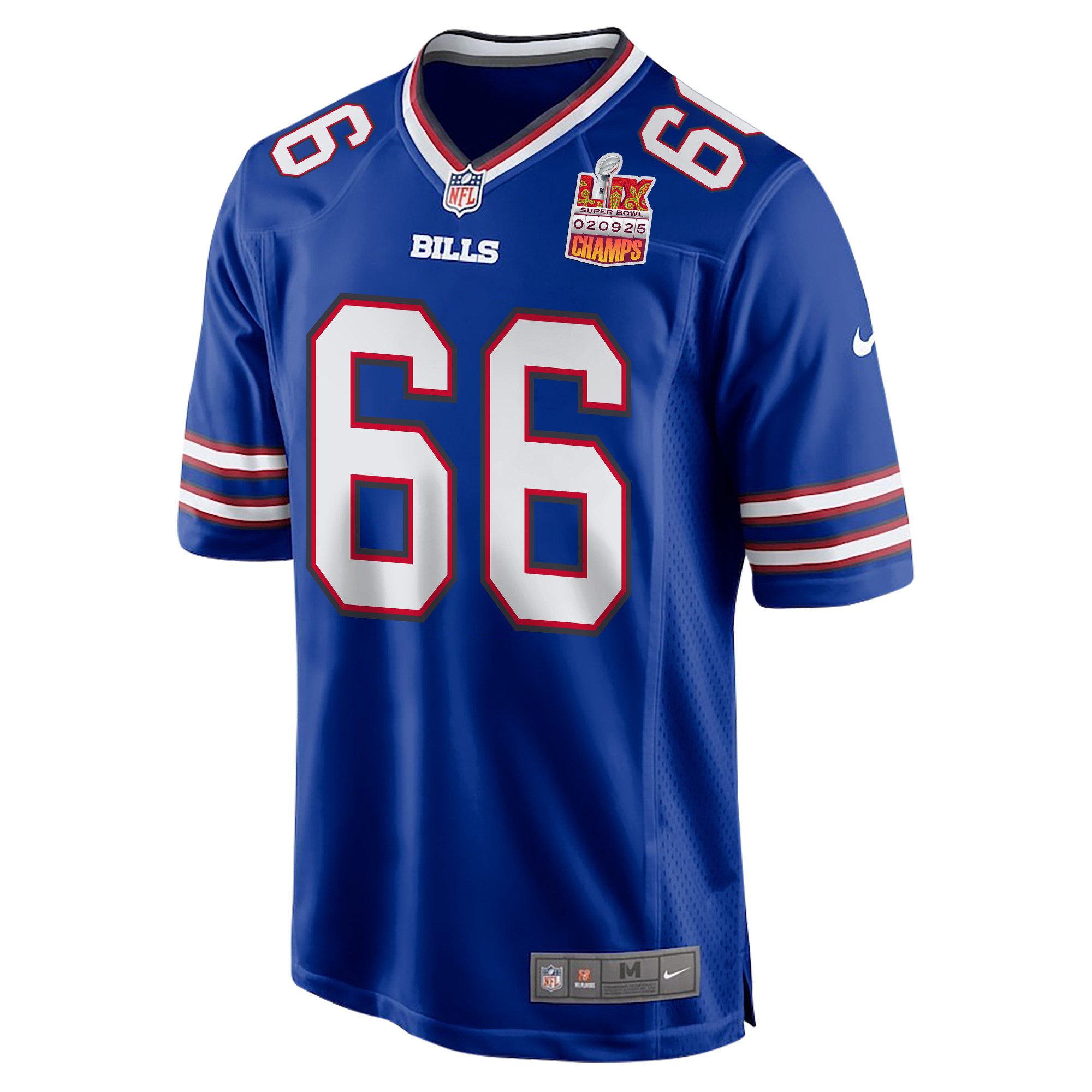 Connor McGovern 66 Buffalo Bills Super Bowl LIX Champions Patch Game Royal NFL Jersey Men's
