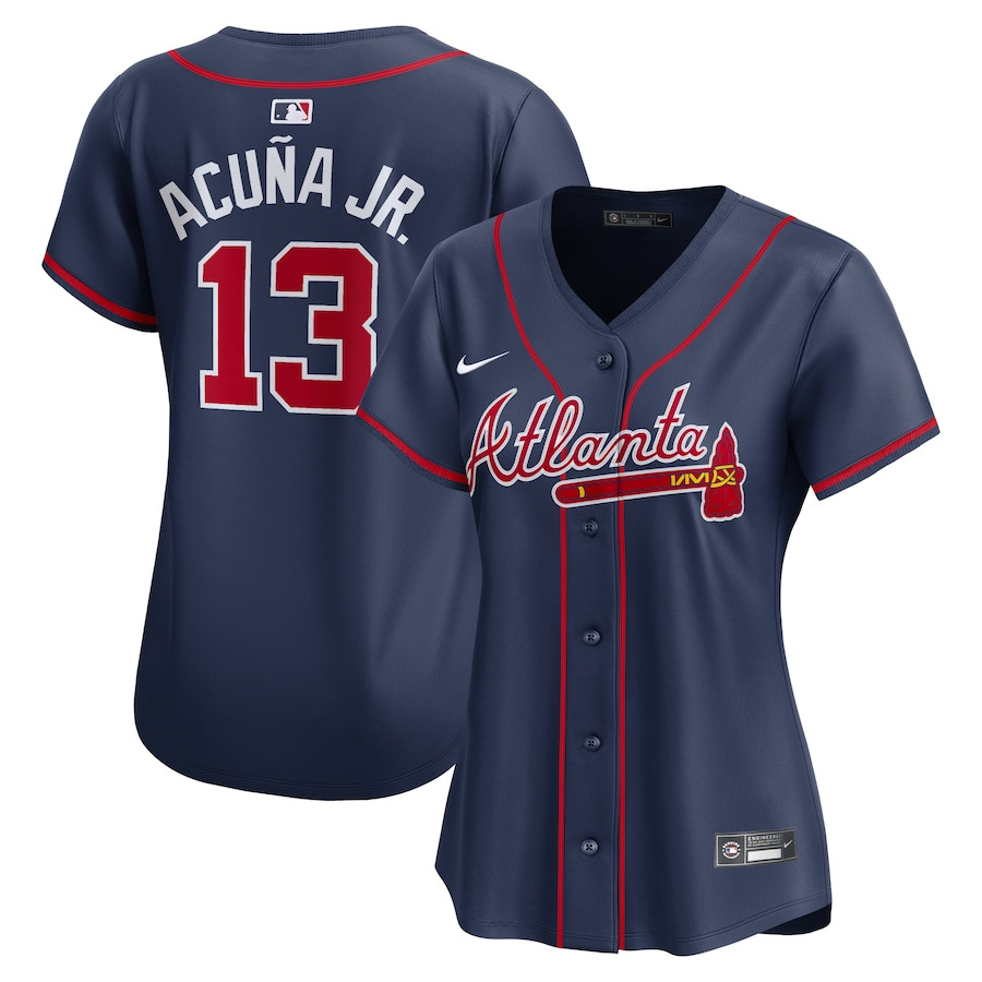 Ronald Acu?a Jr. 13 Atlanta Braves Alternate Limited Player ??Navy MLB Jersey Women's