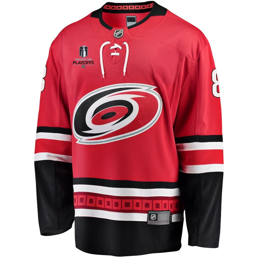 Brent Burns 8 Carolina Hurricanes Stanley Cup 2023 Playoffs Patch Home Breakaway Red NHL Jersey Men's