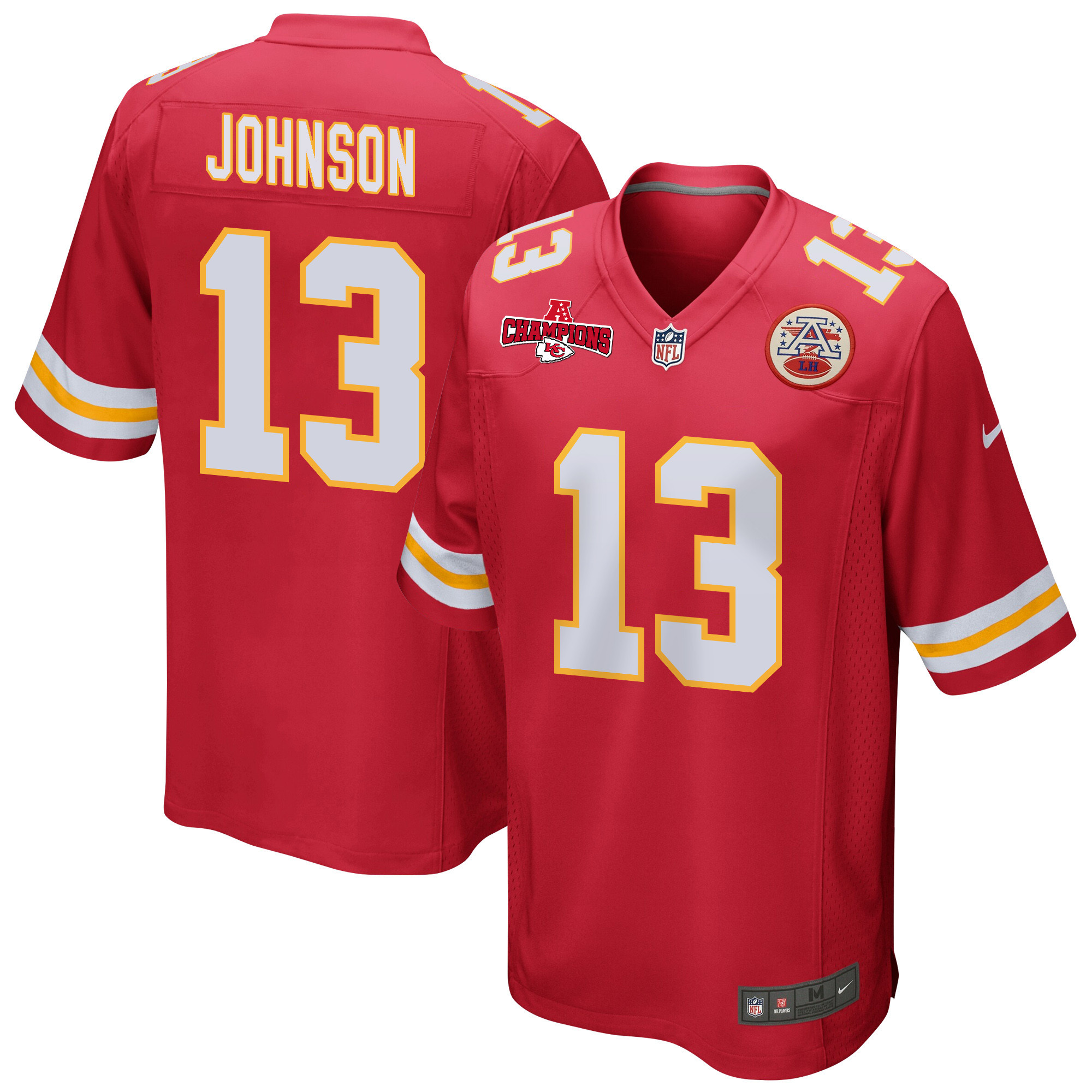 Nazeeh Johnson 13 Kansas City Chiefs AFC Champions Patch Game Red NFL Jersey Men's