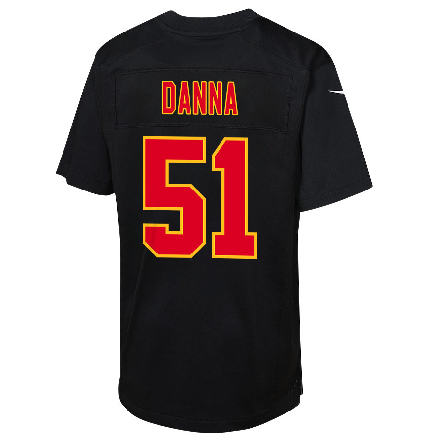 Mike Danna 51 Kansas City Chiefs Super Bowl LVIII Champions 4 Stars Patch Fashion Game Carbon Black NFL Jersey Youth