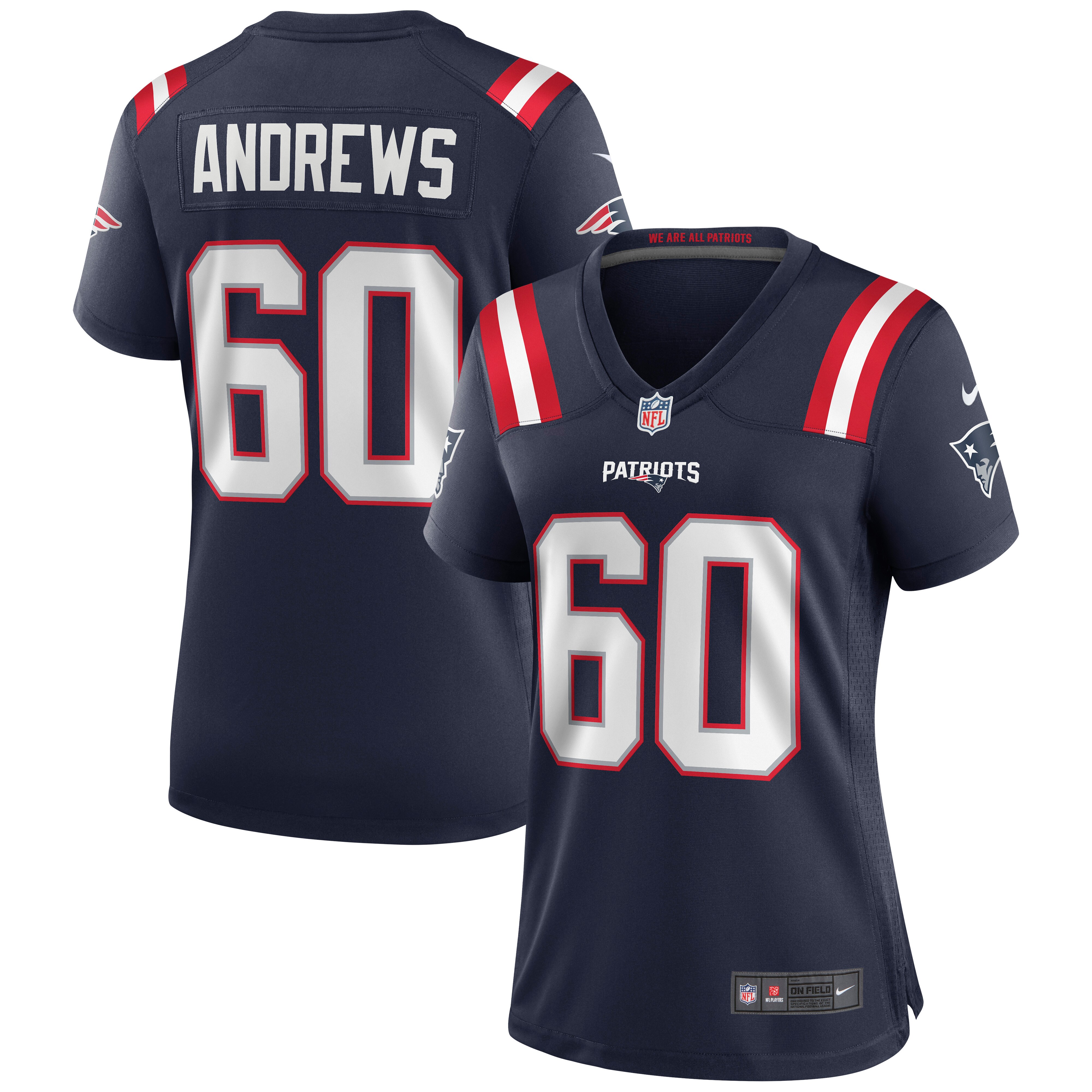New England Patriots David Andrews Navy Game NFL Jersey Women's