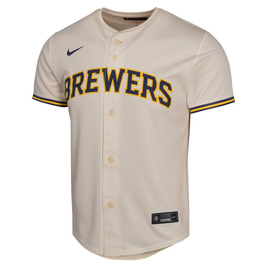 Christian Yelich 22 Milwaukee Brewers Home Game Player Cream MLB Jersey Youth