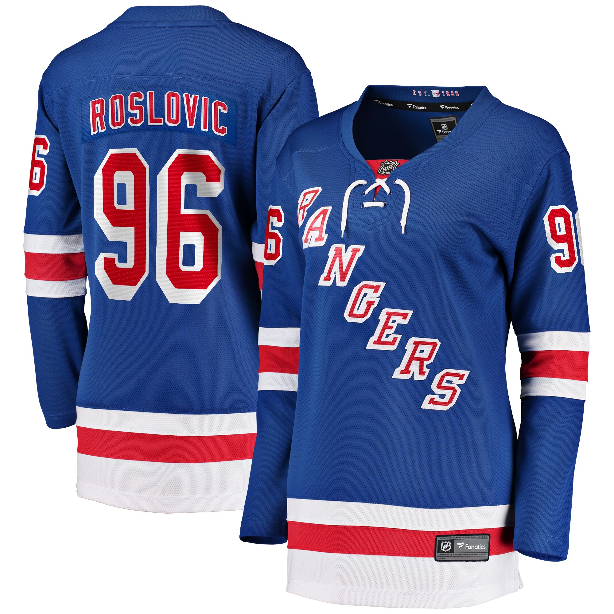 New York Rangers Jack Roslovic Blue Home Breakaway Player NHL Jersey Women's