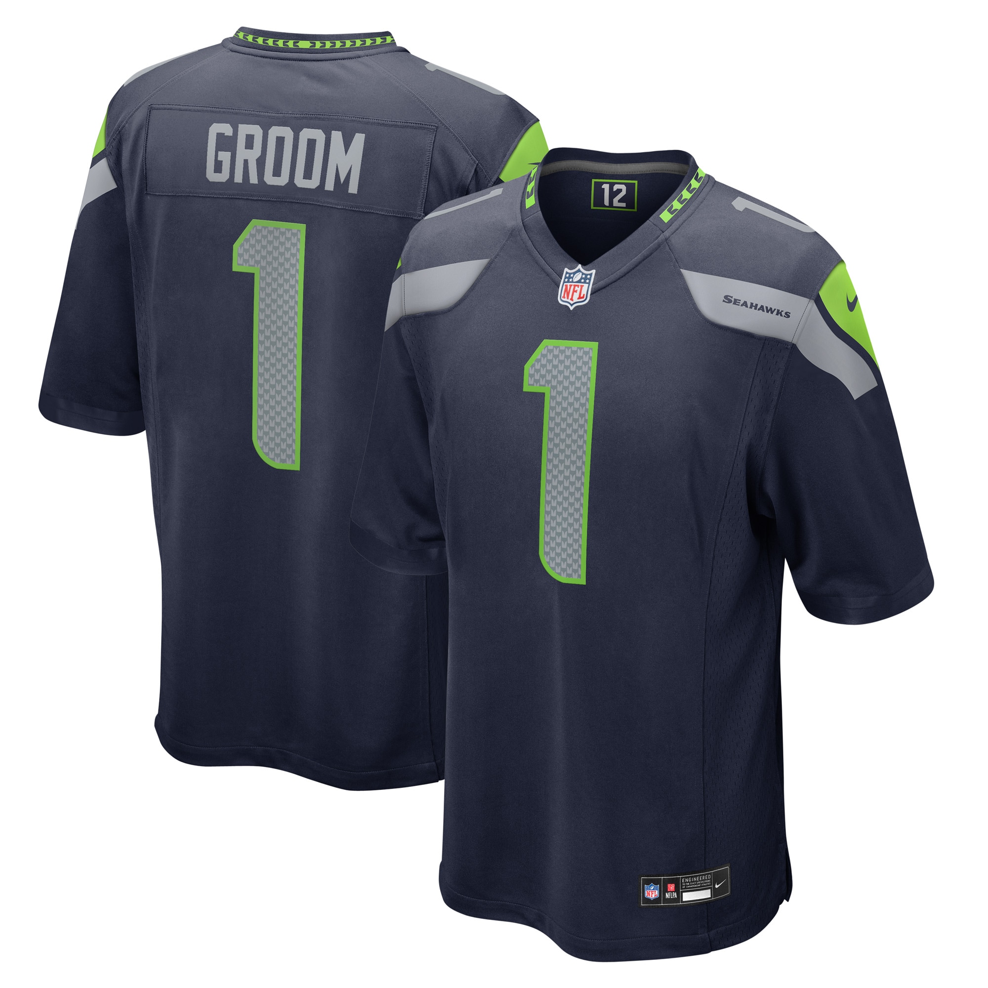 Seattle Seahawks Number 1 Groom College Navy Game NFL Jersey Men's