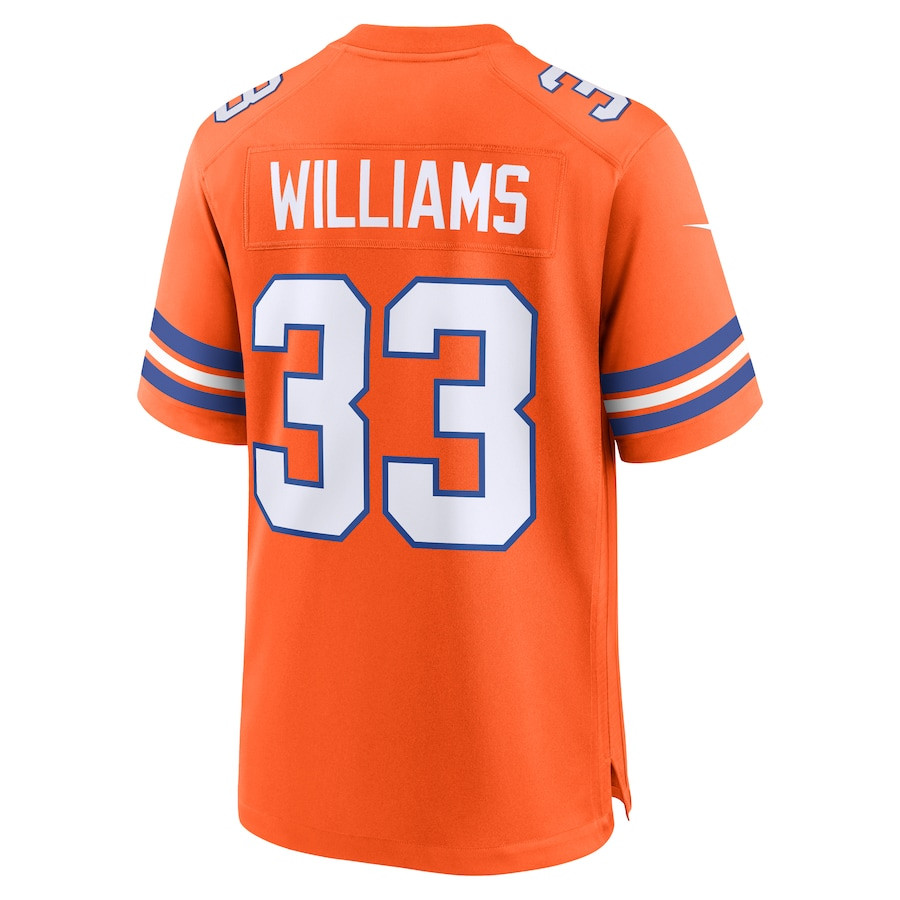 Javonte Williams 33 Denver Broncos Mile High Collection 1977 Throwback Player Game Orange NFL Jersey Men's