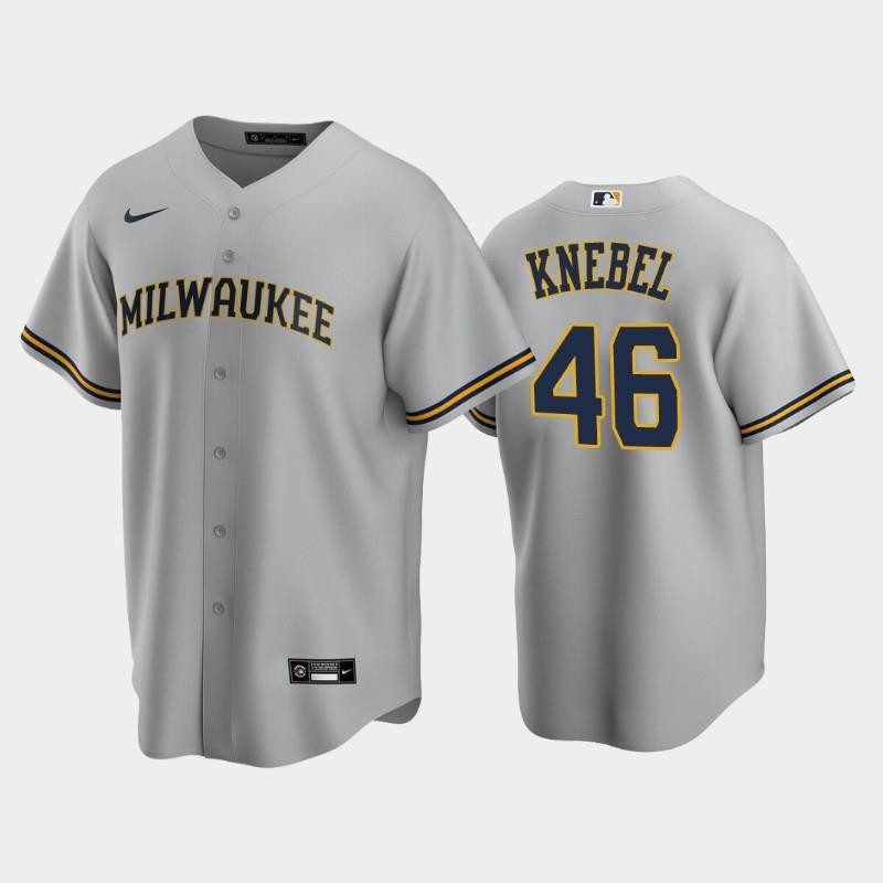 Milwaukee Brewers 46 Corey Knebel Road Gray MLB Jersey Men's