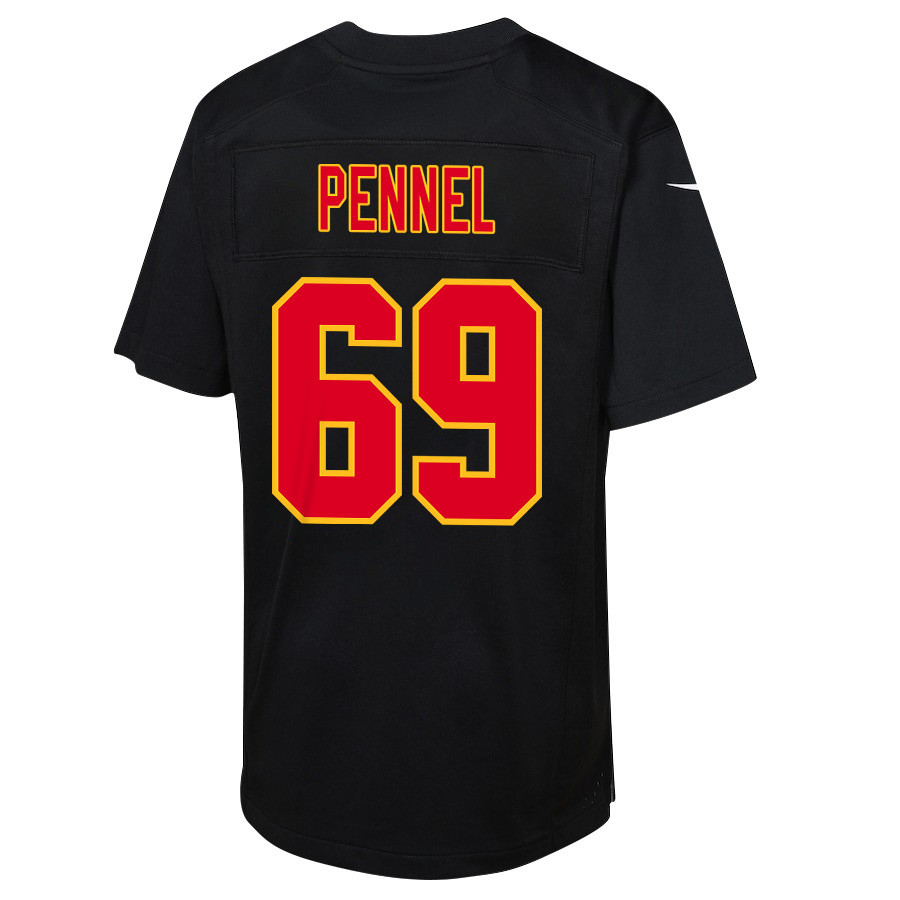Mike Pennel 69 Kansas City Chiefs Super Bowl LVIII Champions 4 Stars Patch Fashion Game Carbon Black NFL Jersey Youth