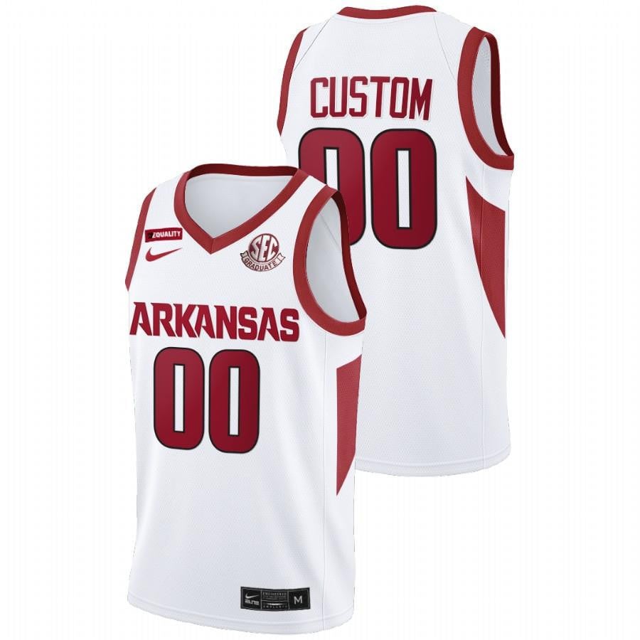 Custom 0 White Arkansas Razorbacks 2022 College SEC Graduate Patch NCAA Jersey Men's