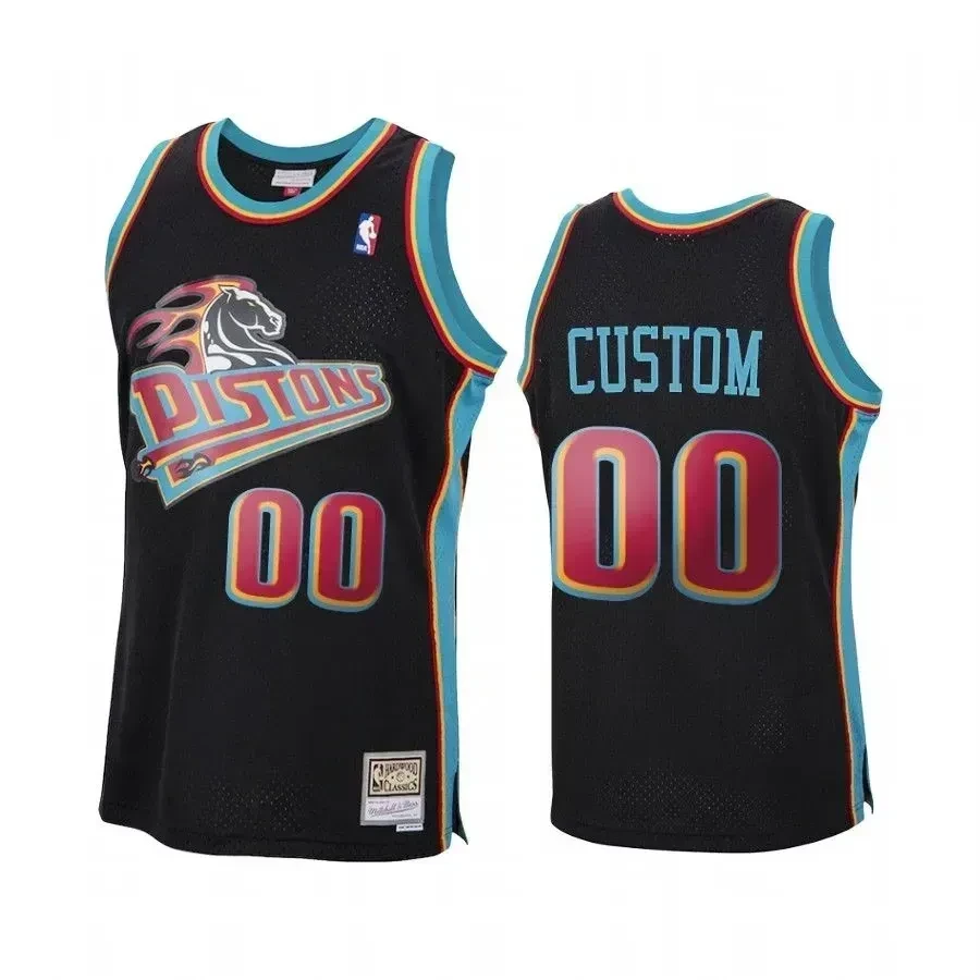 Custom Detroit Pistons Black Reload Hardwood Classics NBA Jersey Men's