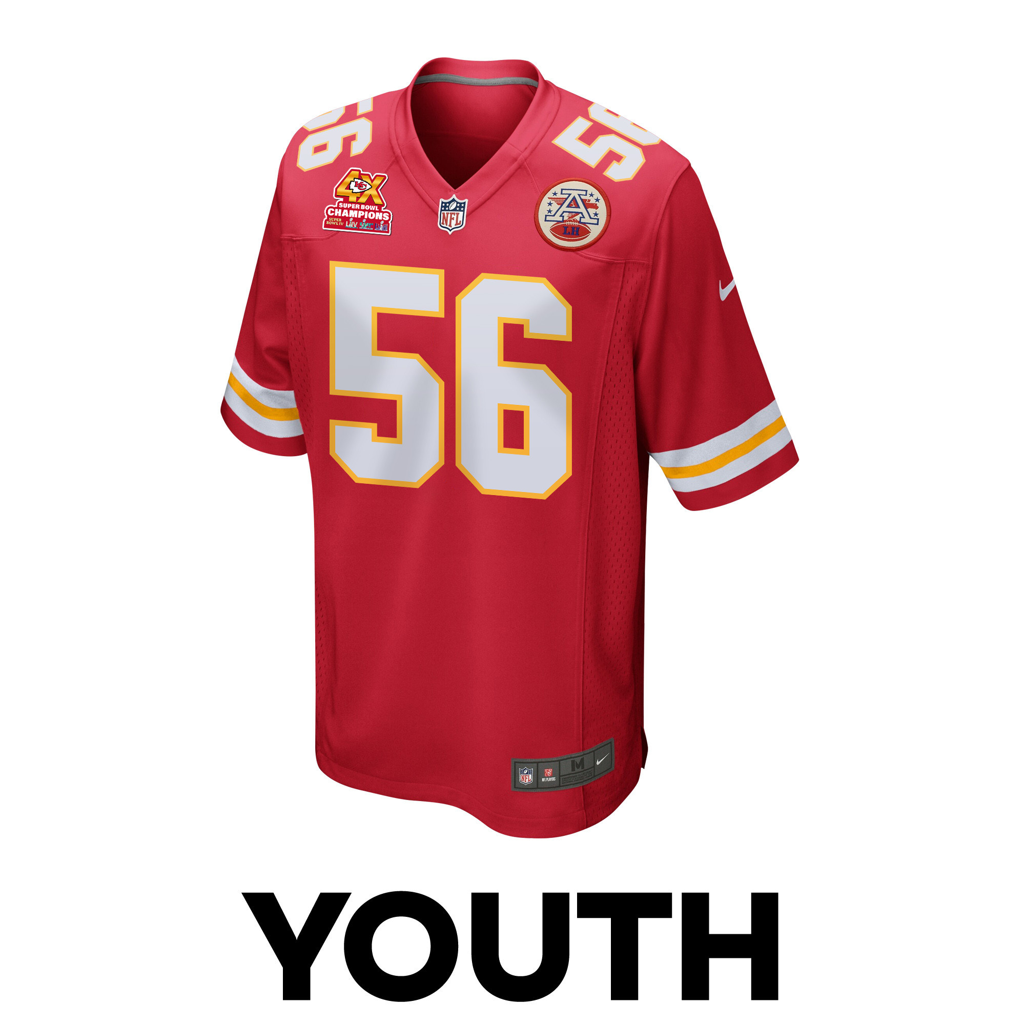 George Karlaftis 56 Kansas City Chiefs Super Bowl LVIII Champions 4X Game Red NFL Jersey Youth