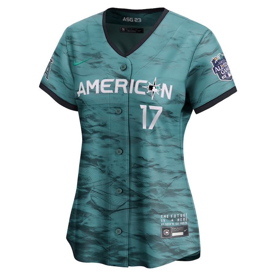 Shohei Ohtani 17 Los Angeles Angels Signed Logo 2023 All Star Game Limited Player Teal MLB Jersey Women's