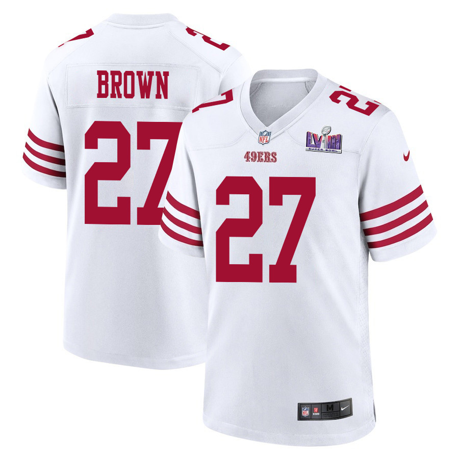 Ji'Ayir Brown 27 San Francisco 49ers Super Bowl LVIII Patch Game White NFL Jersey Men's